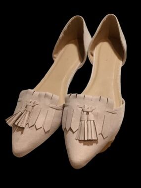 Charlotte Russe Shoes 9 M Taupe Fringe D'Orsay Vegan Faux Leather Flats